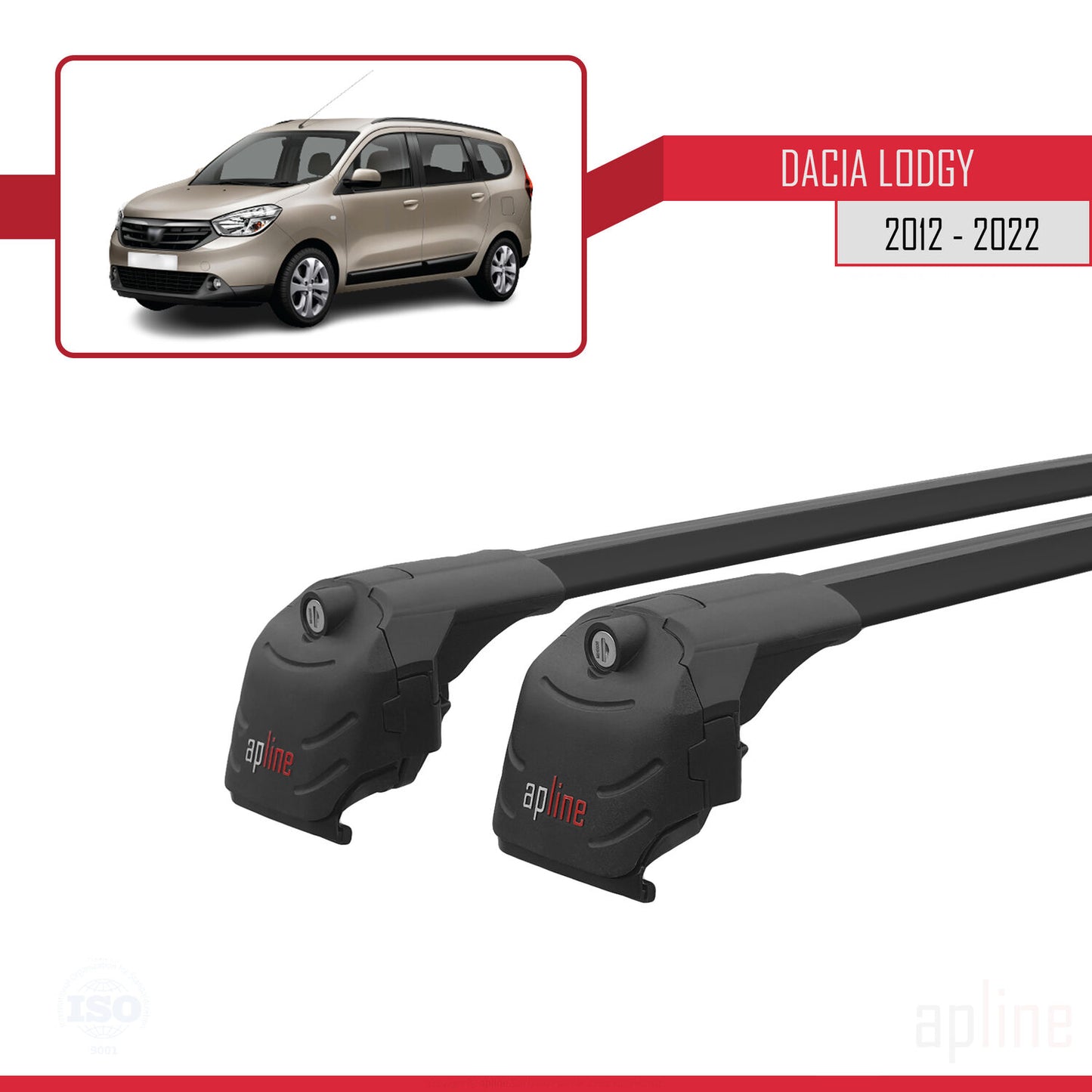 Compatible with Dacia Lodgy (J92) 2012-2022 ACE-2 Car Roof Rack Cross Bar Black Aluminium 2 Bars