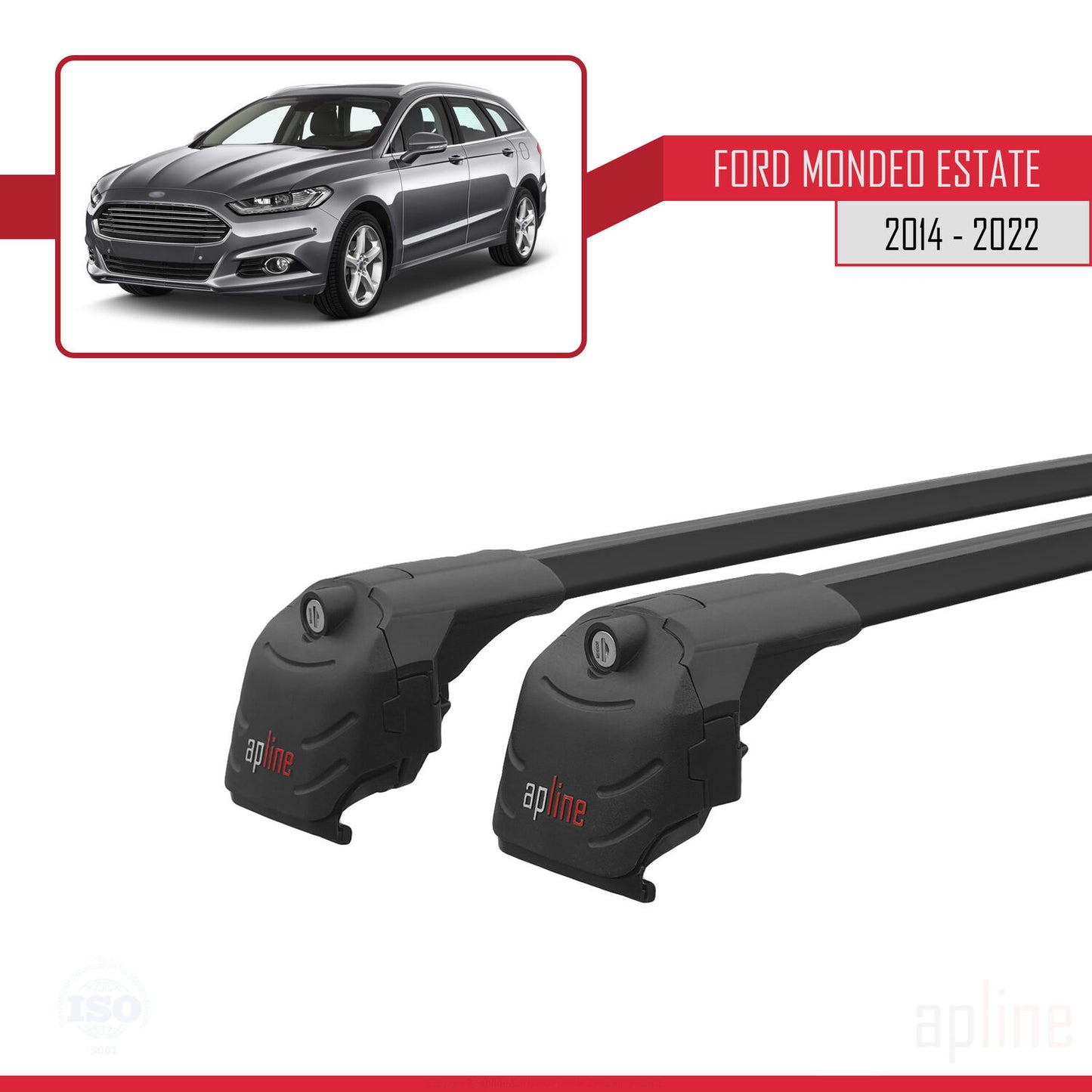 Compatible with Ford Mondeo 4 (CD391) 2014-2022 ACE-2 Car Roof Rack Cross Bar Black Aluminium 2 Bars