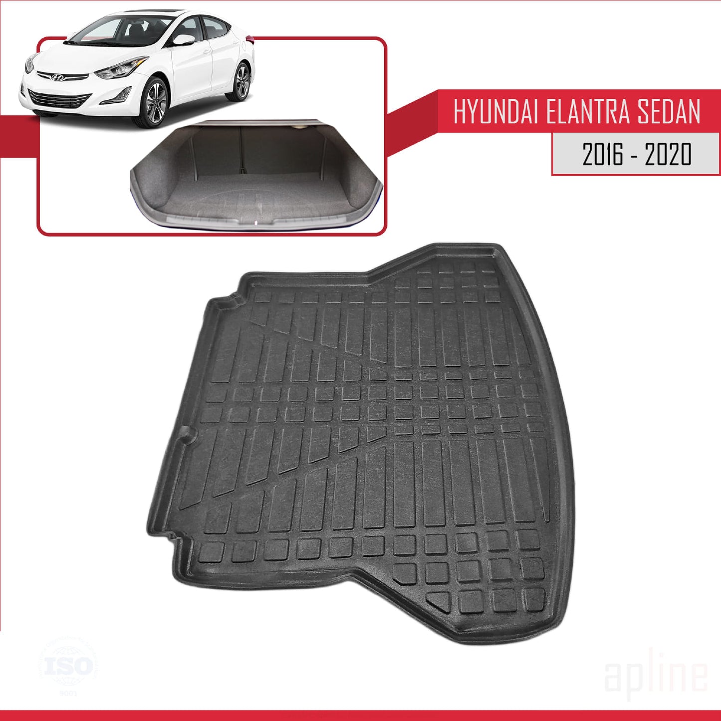 Compatible with Hyundai Elentra 6 2016-2020 Flexible Trunk Mats Cargo Liner Black