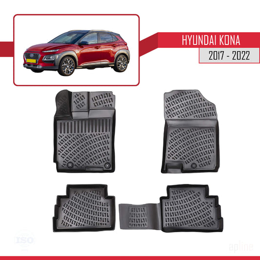 Compatible with Hyundai Kona (OS) 2017-2022 4D Car mats Black