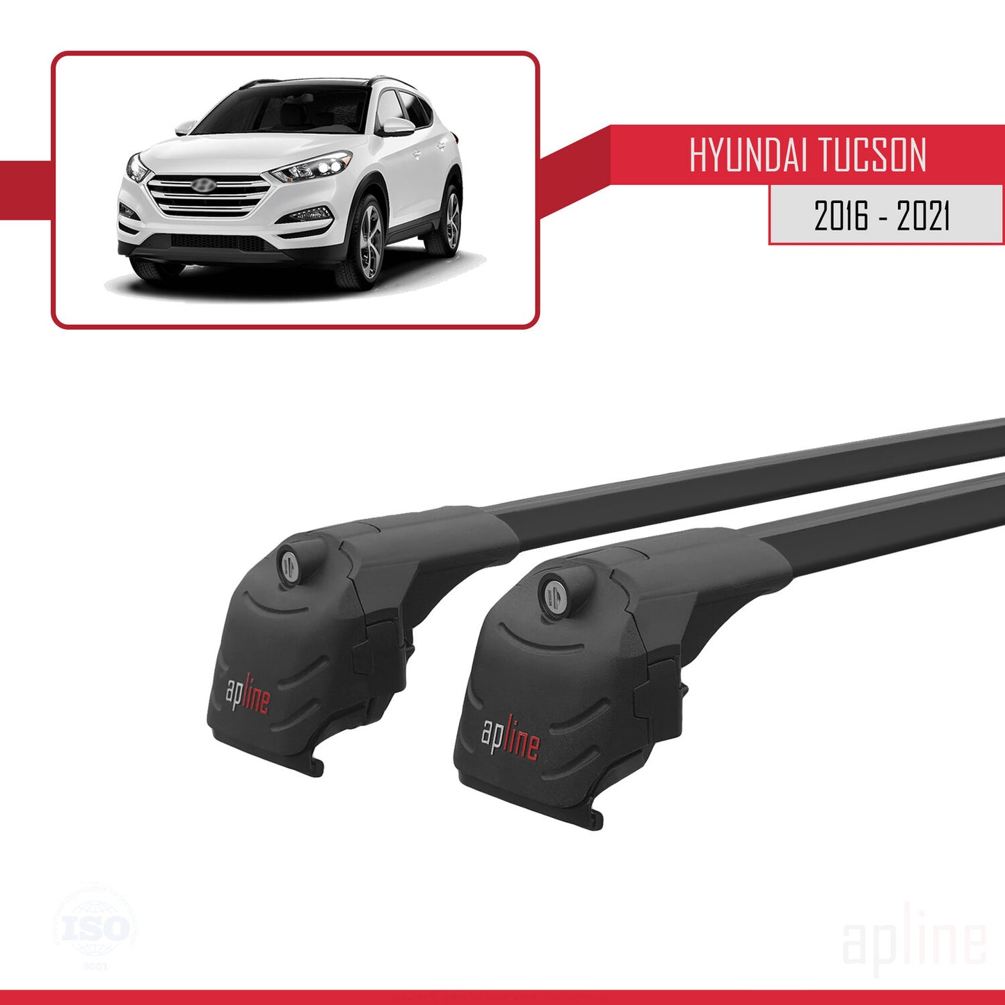 Compatible avec Hyundai Tucson 3 (TL) 2016-2021 ACE-2 Barres de Toit Railing Porte-Bagages de Voiture Noir Aluminium 2 Barres