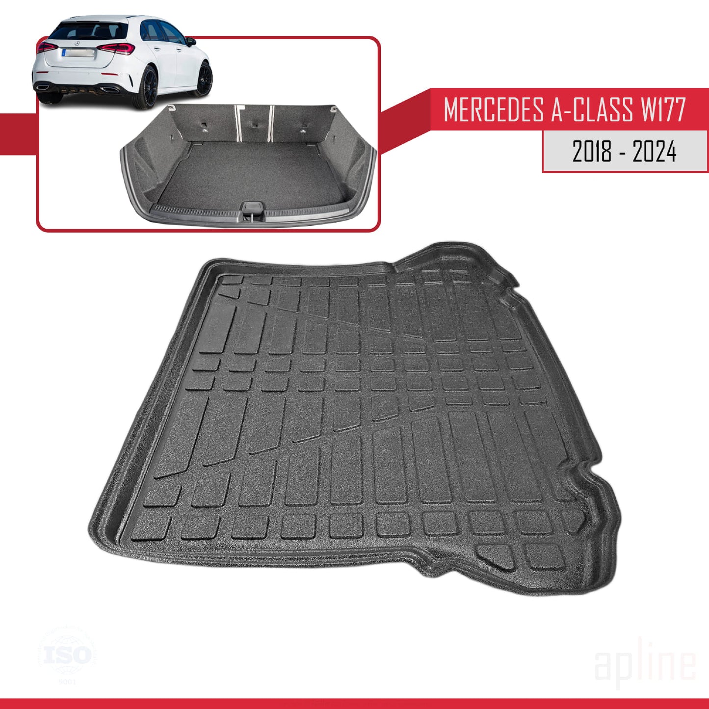Trunk Mats for Mercedes A Class (W177) HB 2018-2024 Cargo Liner BLACK
