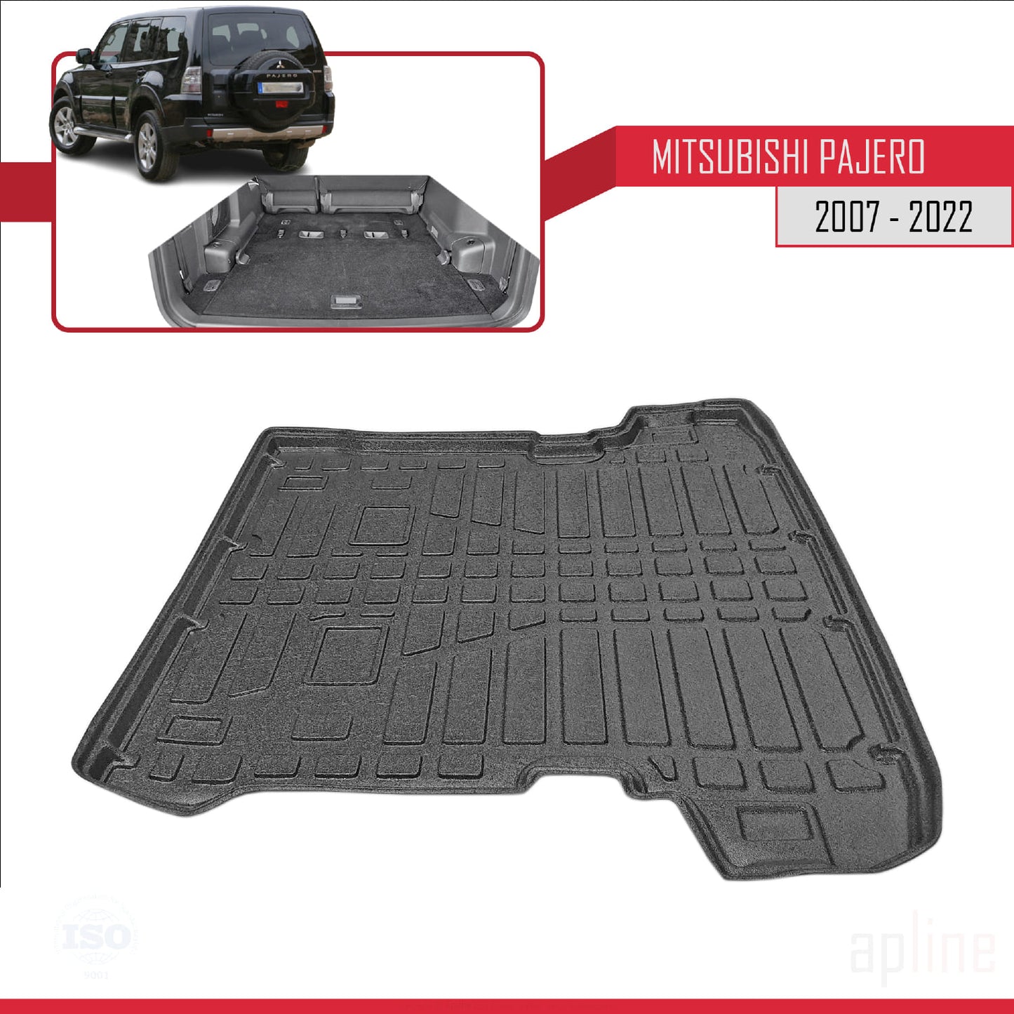 Compatible avec Mitsubishi Pajero (7 Koltuk) 2007-2022 Flexible Tapis de Coffre Plancher de Chargement Noir
