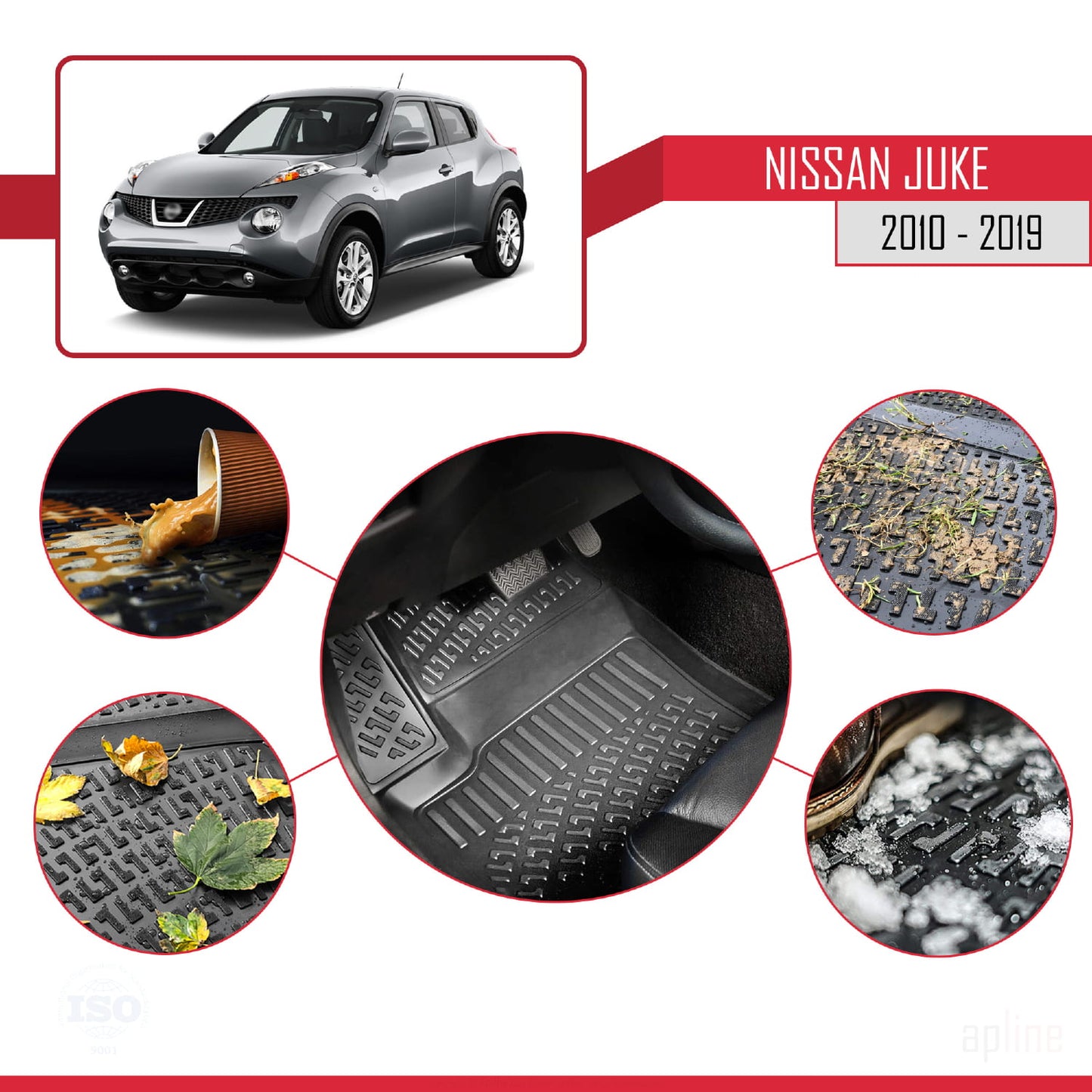 Compatible with Nissan Juke (F15) 2010-2019 4D Car mats Black