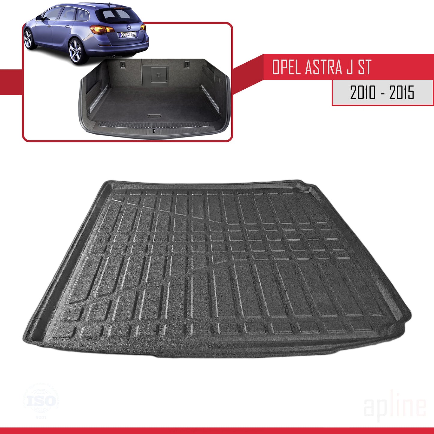Compatible avec Opel Astra J (P09) ST 2010-2015 Flexible Tapis de Coffre Plancher de Chargement Noir