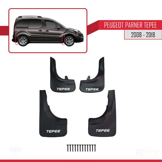 Compatible with Peugeot Partner 2 Tepee 2008-2018 Mudguards Vehicle Front Rear Set 4 Pcs Black