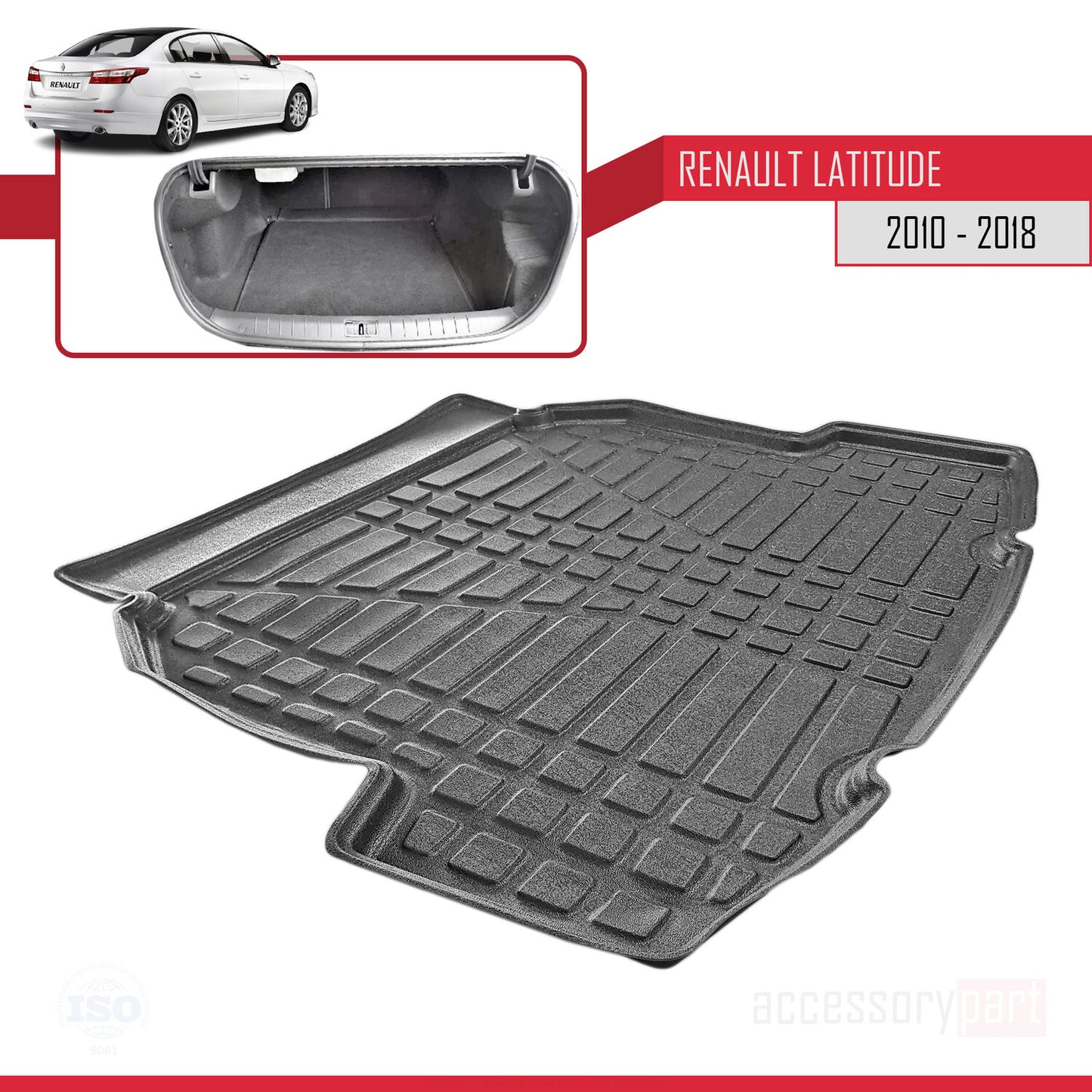 Compatible avec Renault Latitude 2010-2018 Flexible Tapis de Coffre Plancher de Chargement Noir