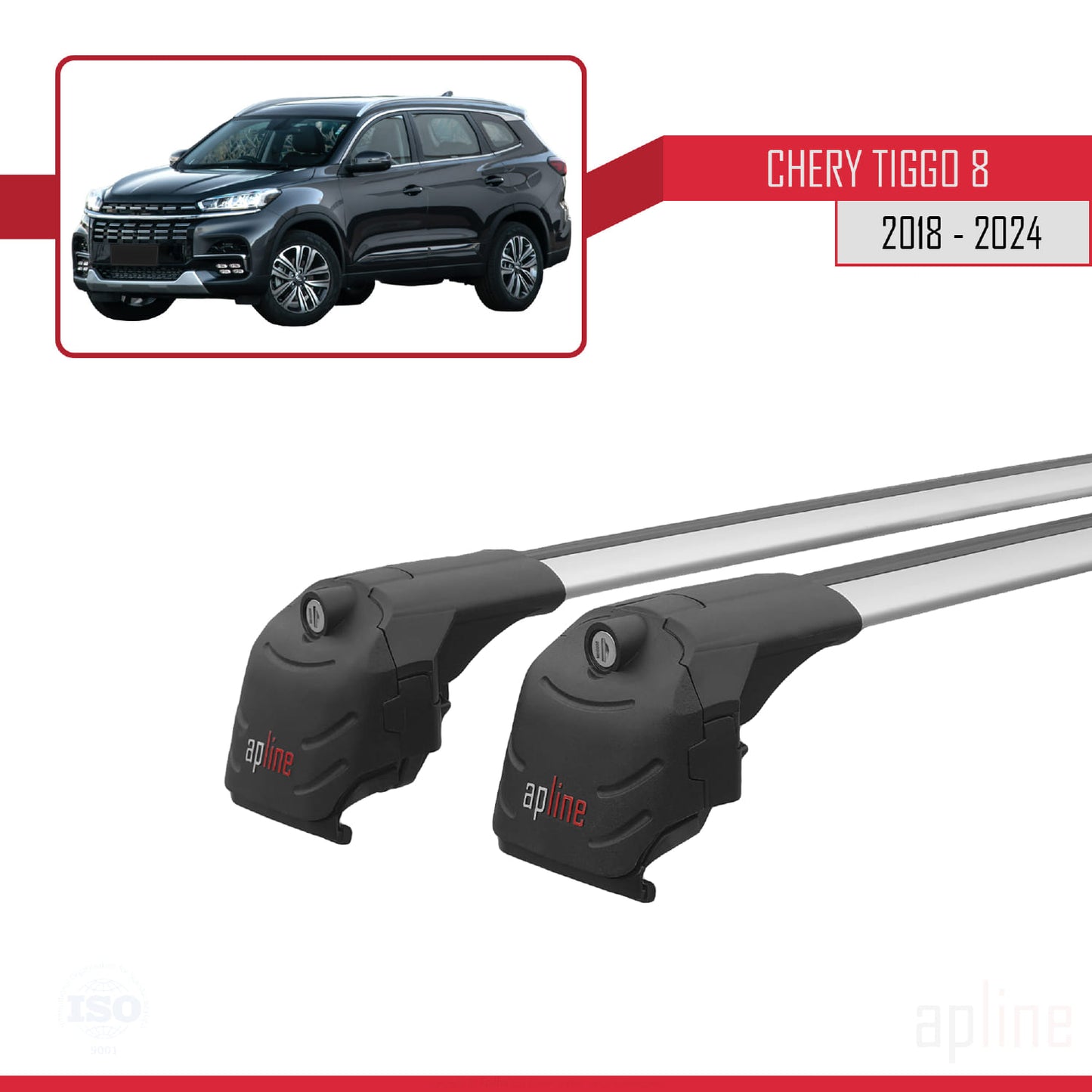 Compatible avec Chery Tiggo 8 2018-2024 ACE-2 Barres de Toit Railing Porte-Bagages de Voiture Gris Aluminium 2 Barres