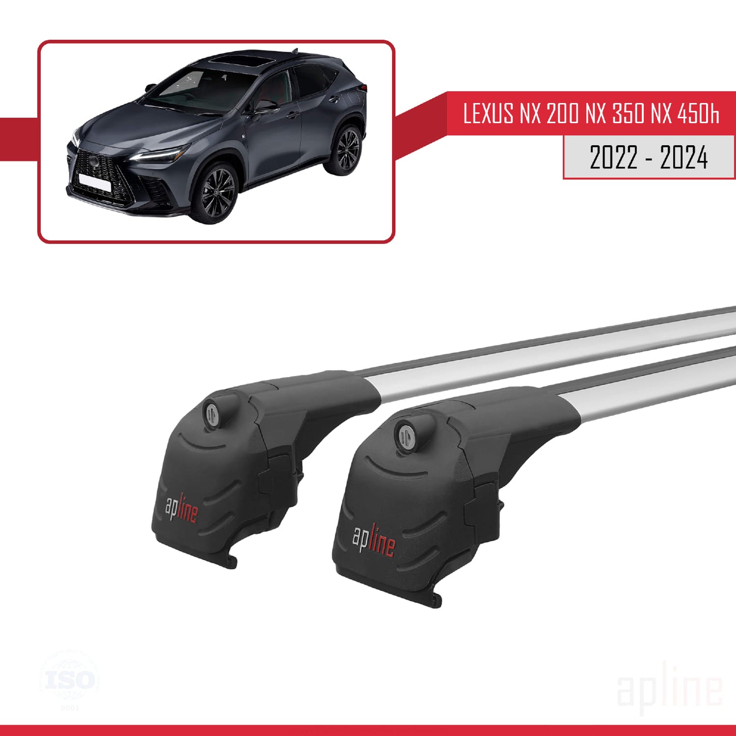 Compatible avec Lexus NX 200 NX 350 NX 450H 2022-2024 ACE-2 Barres de Toit Railing Porte-Bagages de Voiture Gris Aluminium 2 Barres