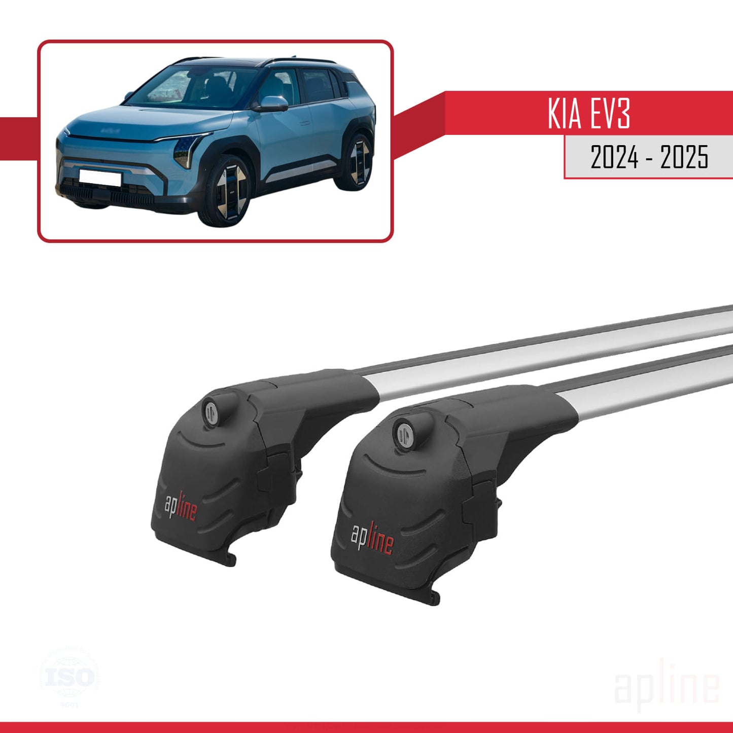 Compatible with Kia EV3 2024-2025 ACE-2 Car Roof Rack Cross Bar Grey Aluminium 2 Bars