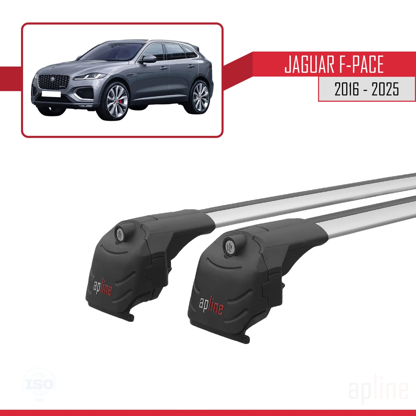 Compatible with Jaguar F-Pace (X761) 2016-2025 ACE-2 Car Roof Rack Cross Bar Grey Aluminium 2 Bars