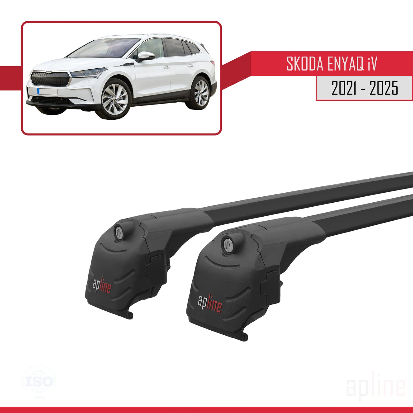 Compatible avec Skoda Enyaq 2021-2025 ACE-2 Barres de Toit Railing Porte-Bagages de Voiture Noir Aluminium 2 Barres