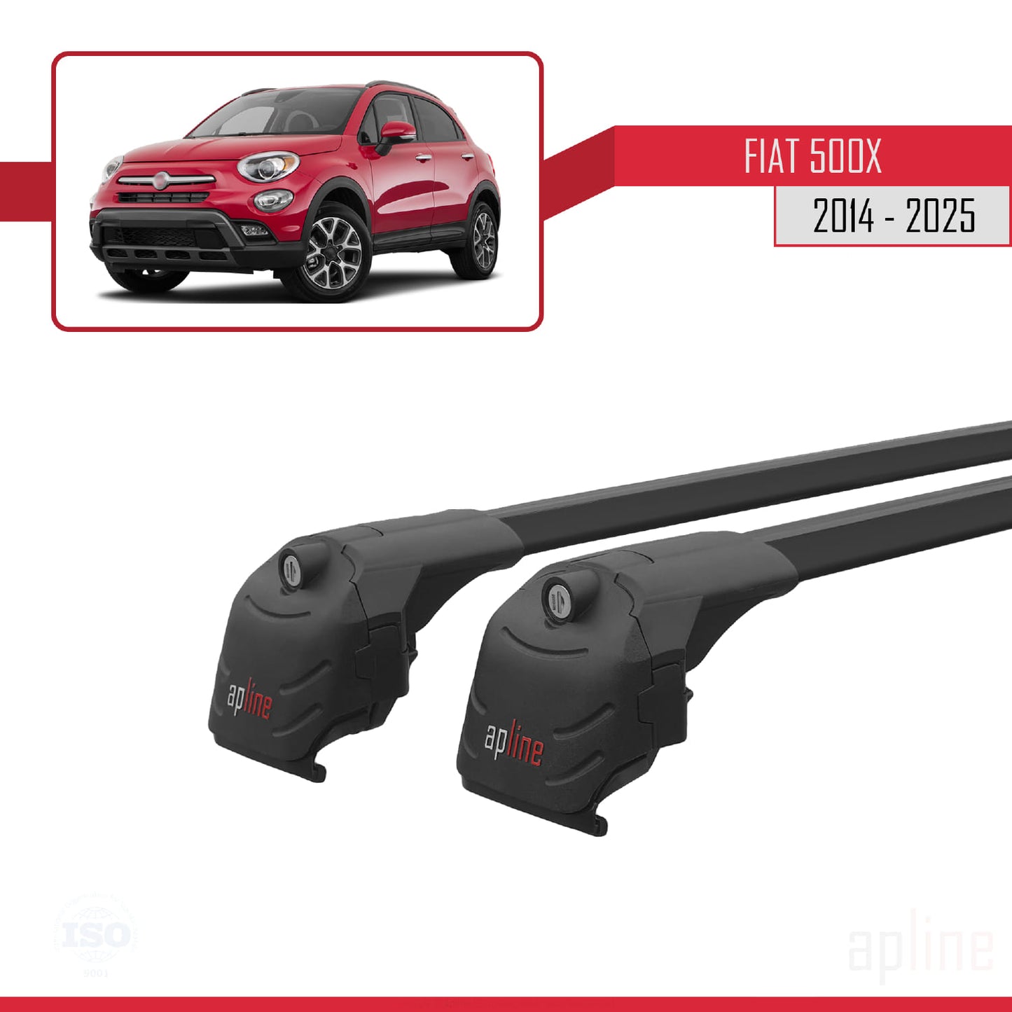 Compatible avec Fiat 500 X 2014-2025 ACE-2 Barres de Toit Railing Porte-Bagages de Voiture Noir Aluminium 2 Barres