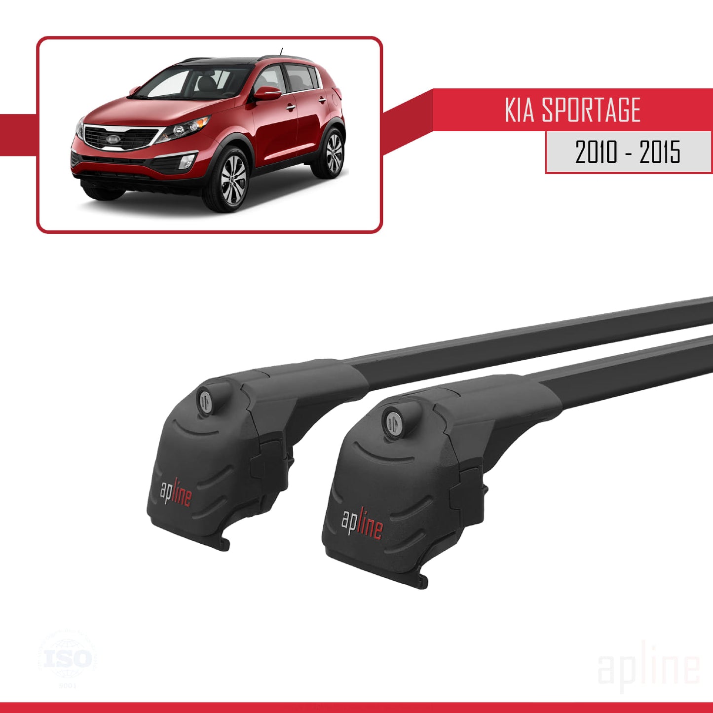 Compatible avec Kia Sportage 3 (SL) 2010-2015 ACE-2 Barres de Toit Railing Porte-Bagages de Voiture Noir Aluminium 2 Barres