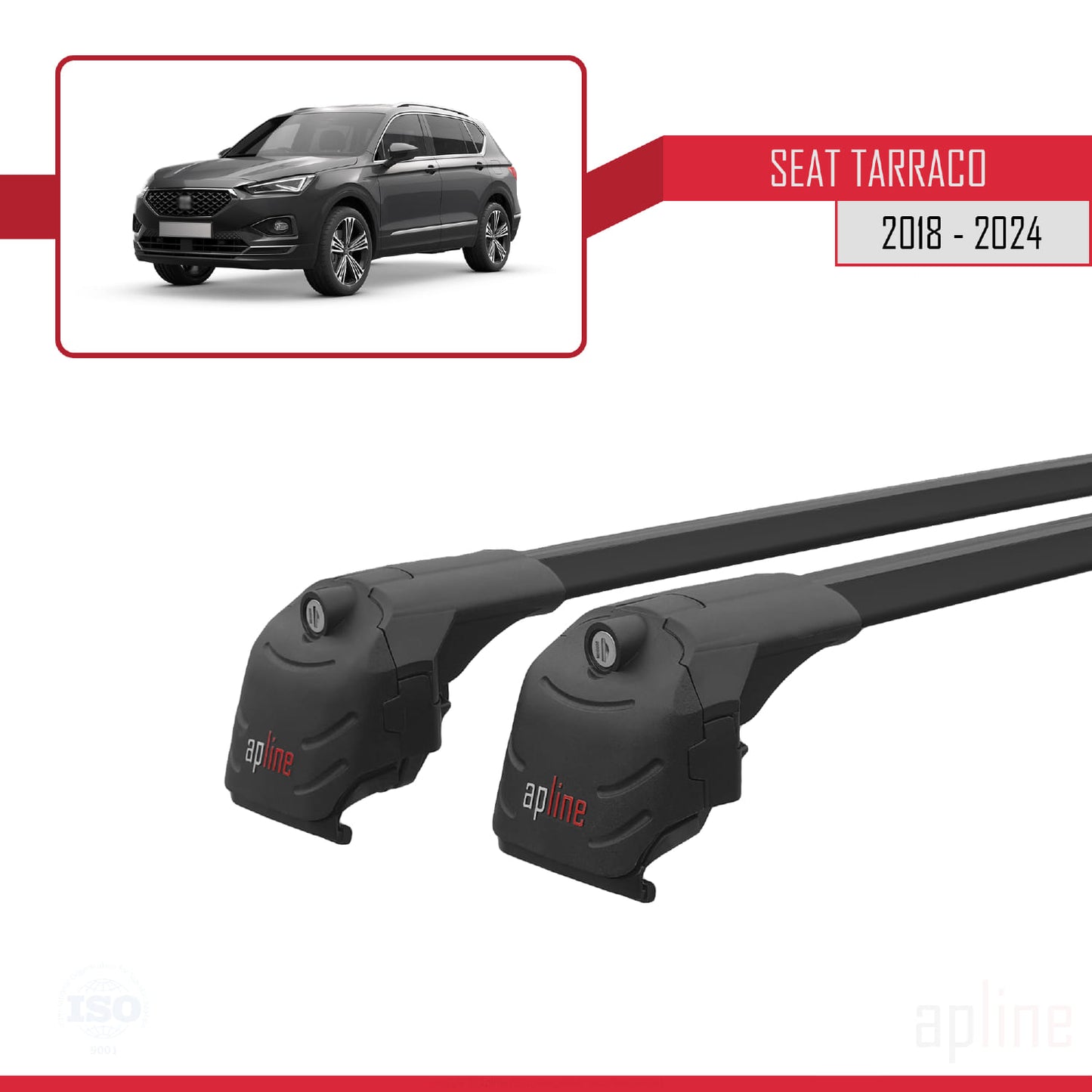 Compatible avec Seat Tarraco (KN2) 2018-2024 ACE-2 Barres de Toit Railing Porte-Bagages de Voiture Noir Aluminium 2 Barres