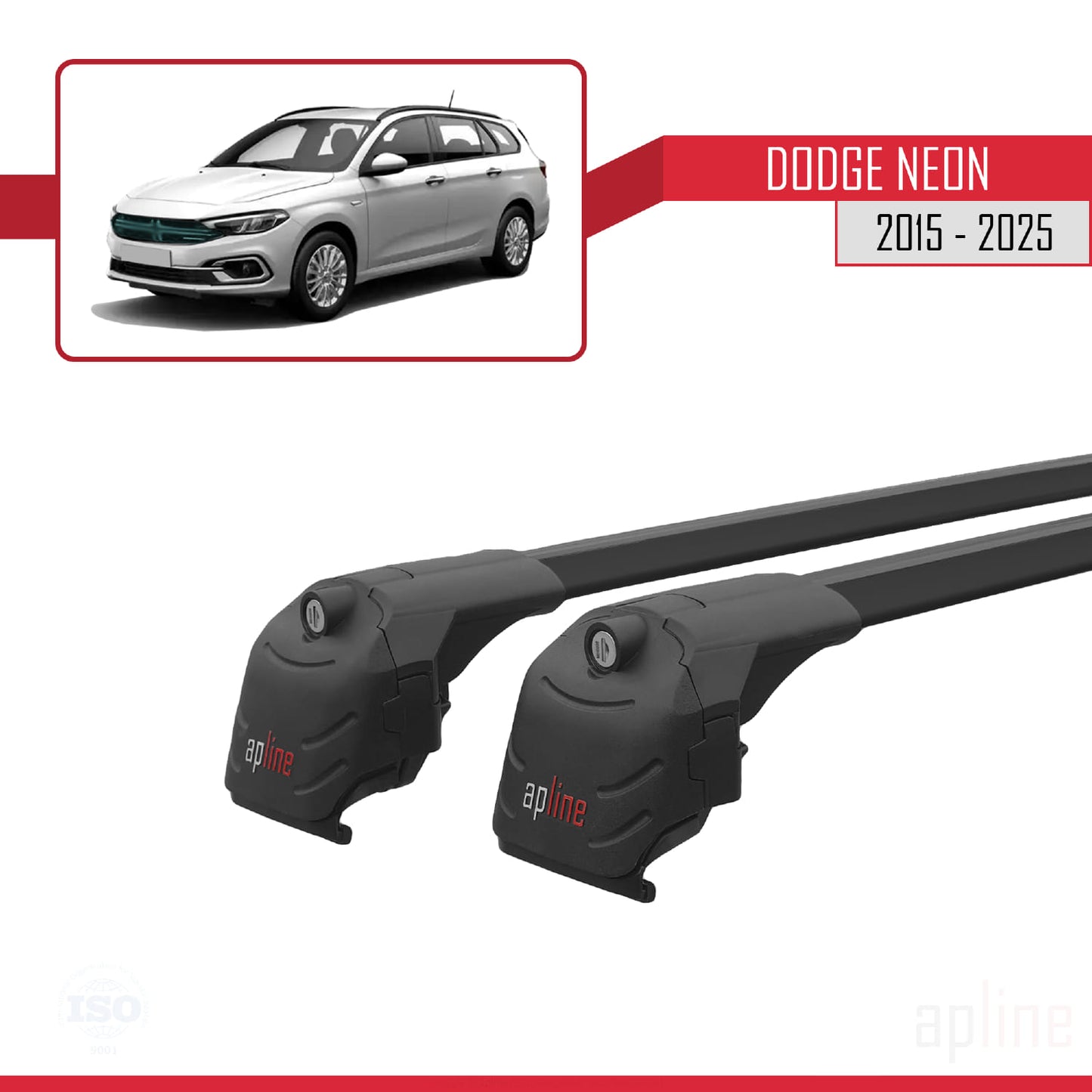 Compatible with Dodge Neon 2015-2025 ACE-2 Car Roof Rack Cross Bar Black Aluminium 2 Bars