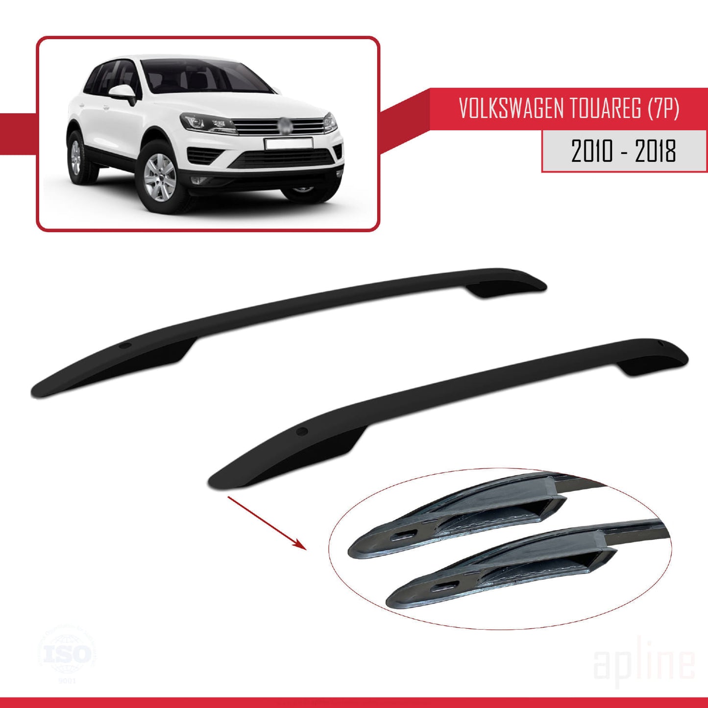 Compatible avec Volkswagen Touareg 2 (7P) 2010-2018 (Empattement Court L1/H1) Rails de Toit Porte-bagages sur le Toit (Modèle Adhésif) Noir