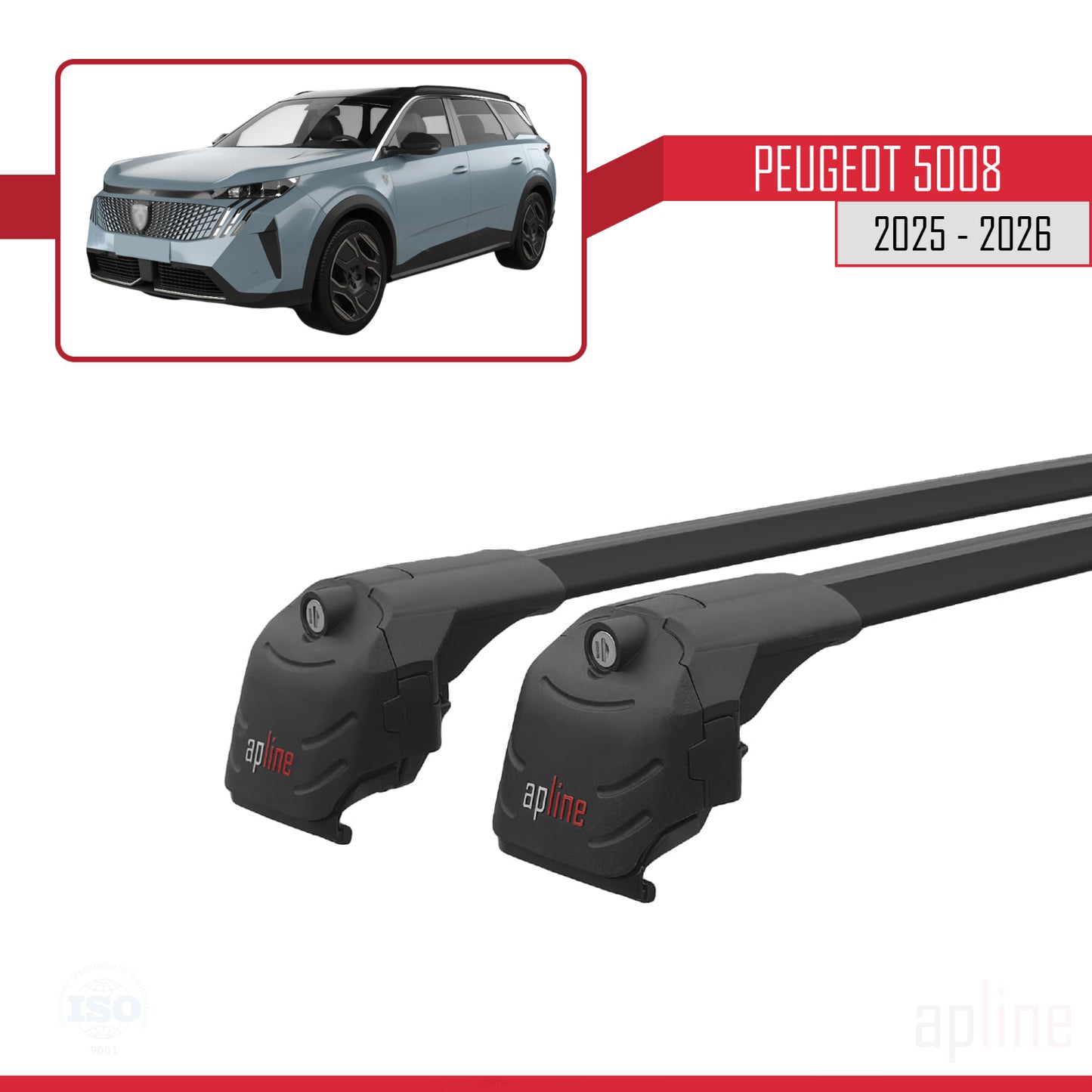 Compatible avec Peugeot 5008 2025-2026 ACE-2 Barres de Toit Railing Porte-Bagages de Voiture Noir Aluminium 2 Barres