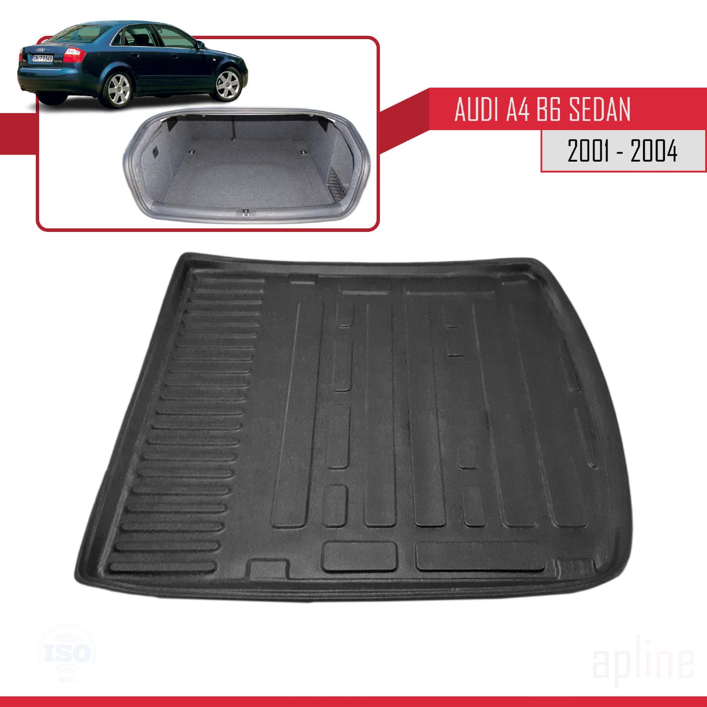 Compatible avec A4 (B6) Berline 2001-2004 Flexible Tapis de Coffre Plancher de Chargement Noir