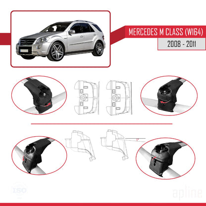 Compatible avec Mercedes Classe M 2 (W164) Post-Facelift 2008-2011 ACE-2 Barres de Toit Railing Porte-Bagages de Voiture Gris Aluminium 2 Barres