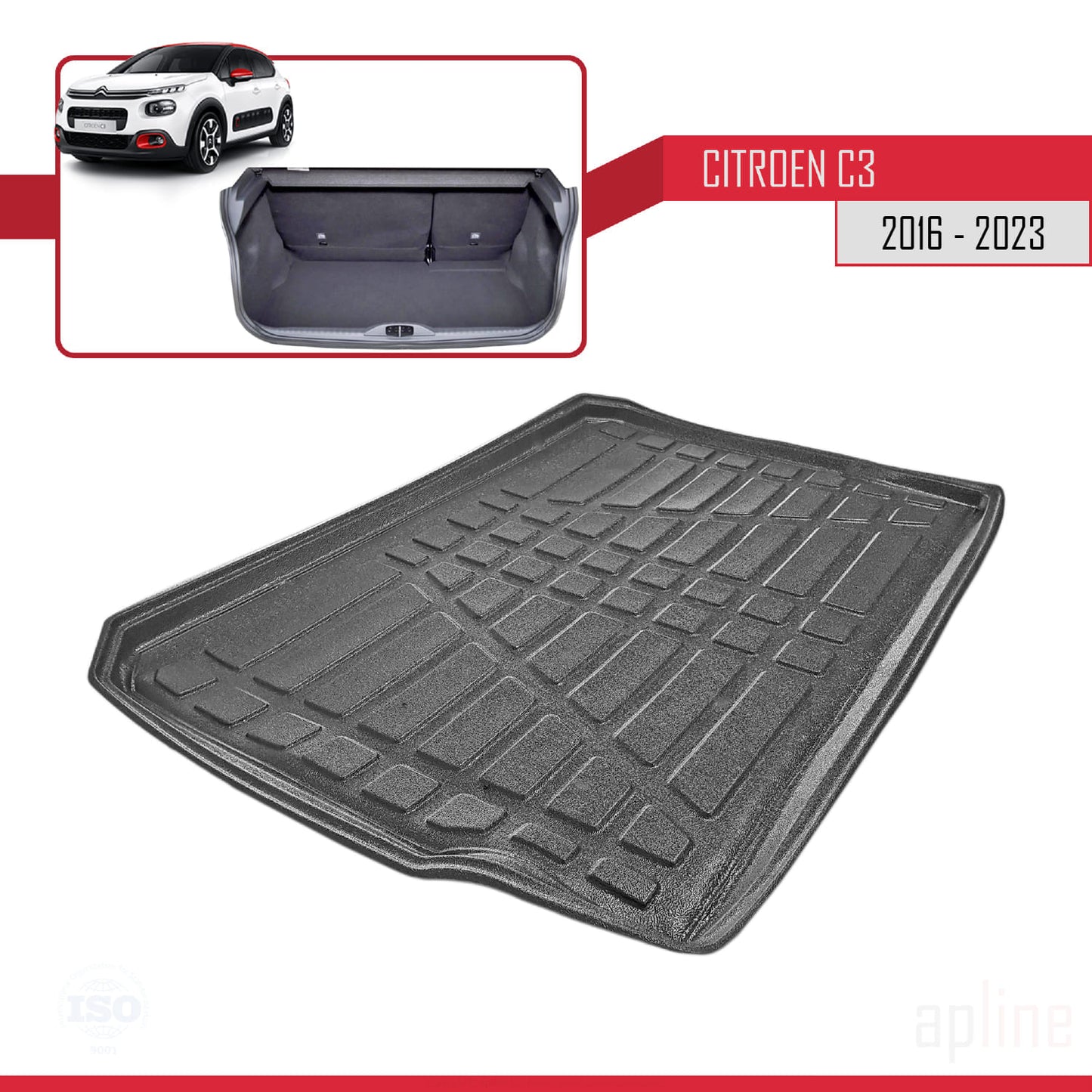 Compatible avec Citroen C3 III (SX/SY) 2016-2023 Flexible Tapis de Coffre Plancher de Chargement Noir