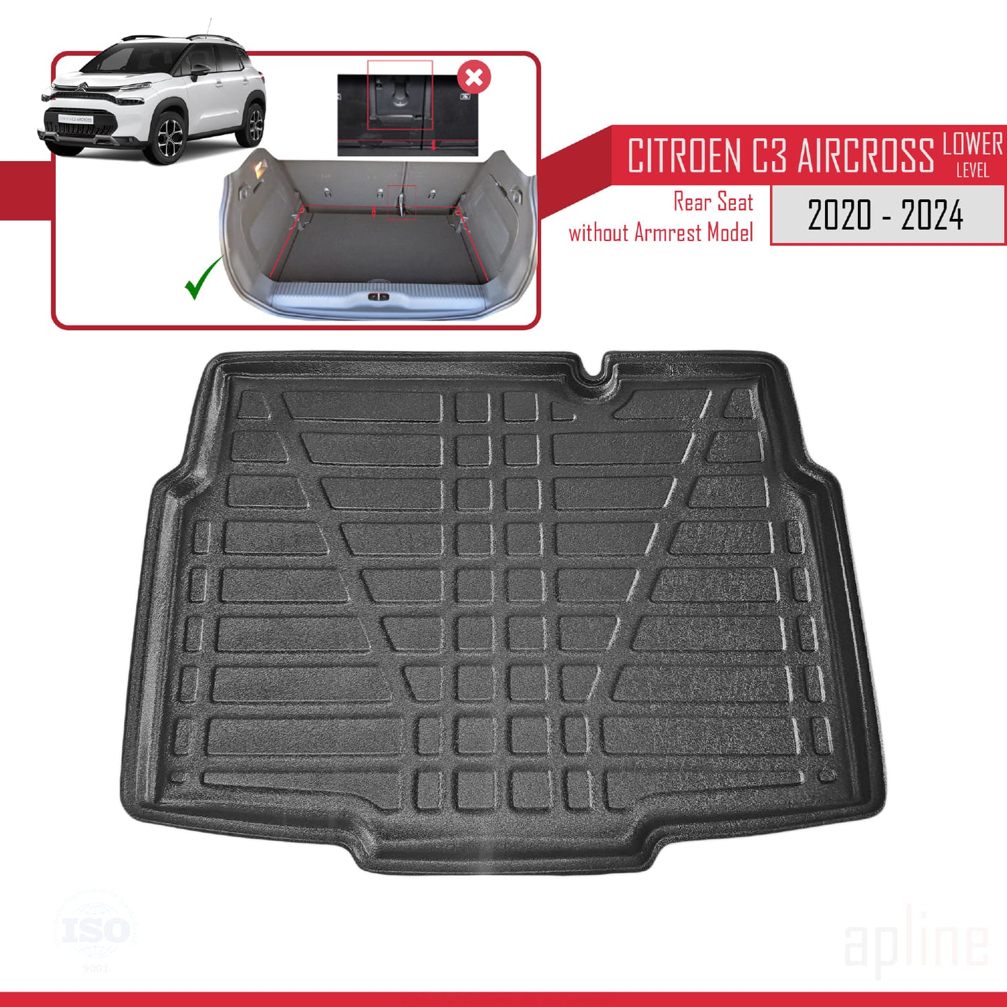 Trunk Mats for Citroen C3 AIRCROSS 2020-2024 Lower Position Cargo Liner BLACK
