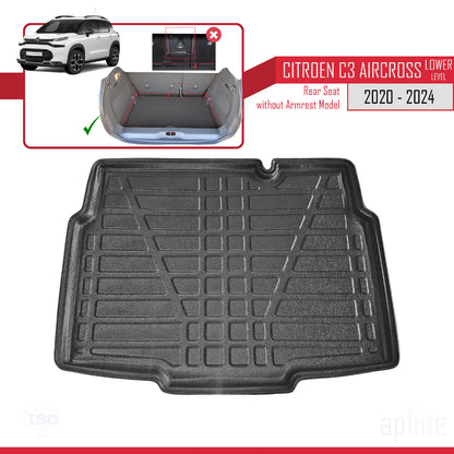 Trunk Mats for Citroen C3 AIRCROSS 2020-2024 Lower Position Cargo Liner BLACK