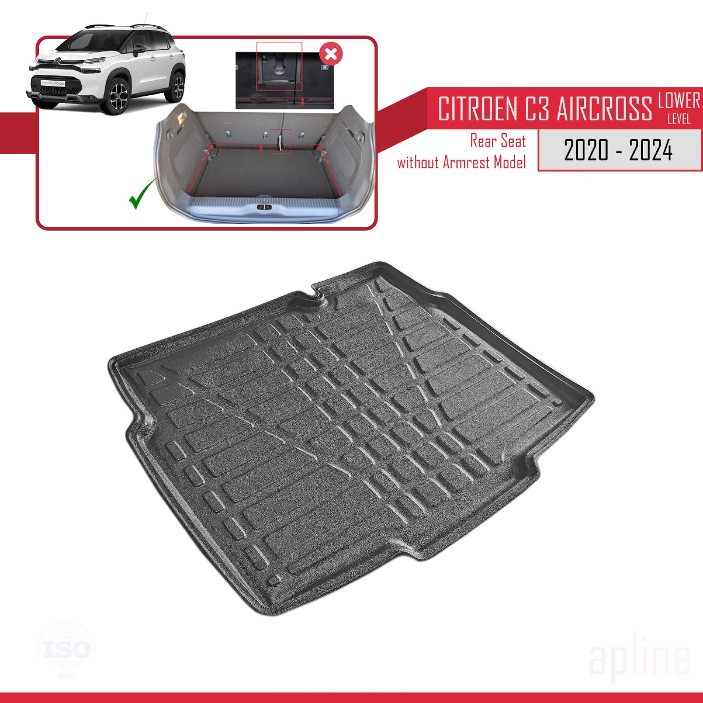 Trunk Mats for Citroen C3 AIRCROSS 2020-2024 Lower Position Cargo Liner BLACK