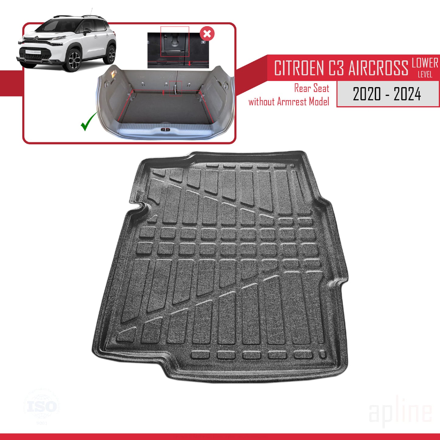 Trunk Mats for Citroen C3 AIRCROSS 2020-2024 Lower Position Cargo Liner BLACK
