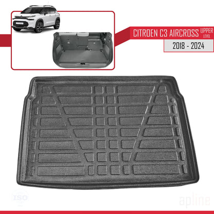 Compatible avec Citroen C3 Aircross (A88) 2018-2024 Flexible Tapis de Coffre Plancher de Chargement Supérieur Noir