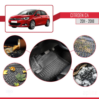 Compatible avec Citroen C4 II (B7) 2011-2018 4D Tapis de Voiture Noir
