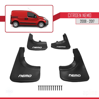 Compatible avec Citroen Nemo 3 (225) 2008-2017 Jeu de Bavettes Garde-boue Avant et Arrière de Voiture 4 Pcs Noir