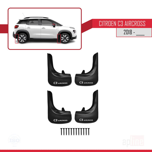 Compatible with Citroen C3 Aircross (A88) 2018-2024 Mudguards Vehicle Front Rear Set 4 Pcs Black