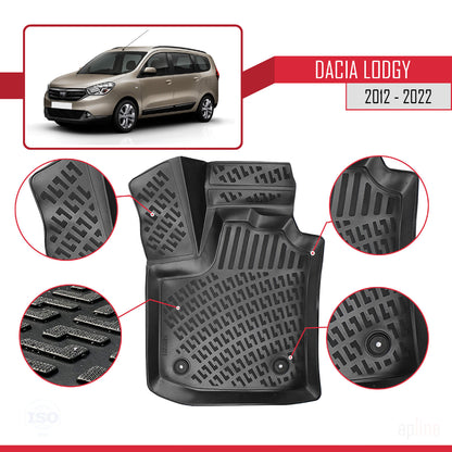 Compatible avec Dacia Lodgy (J92) 2012-2022-2024 4D Tapis de Voiture Noir