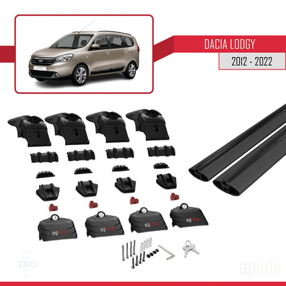 Compatible with Dacia Lodgy (J92) 2012-2022 ACE-2 Car Roof Rack Cross Bar Black Aluminium 2 Bars