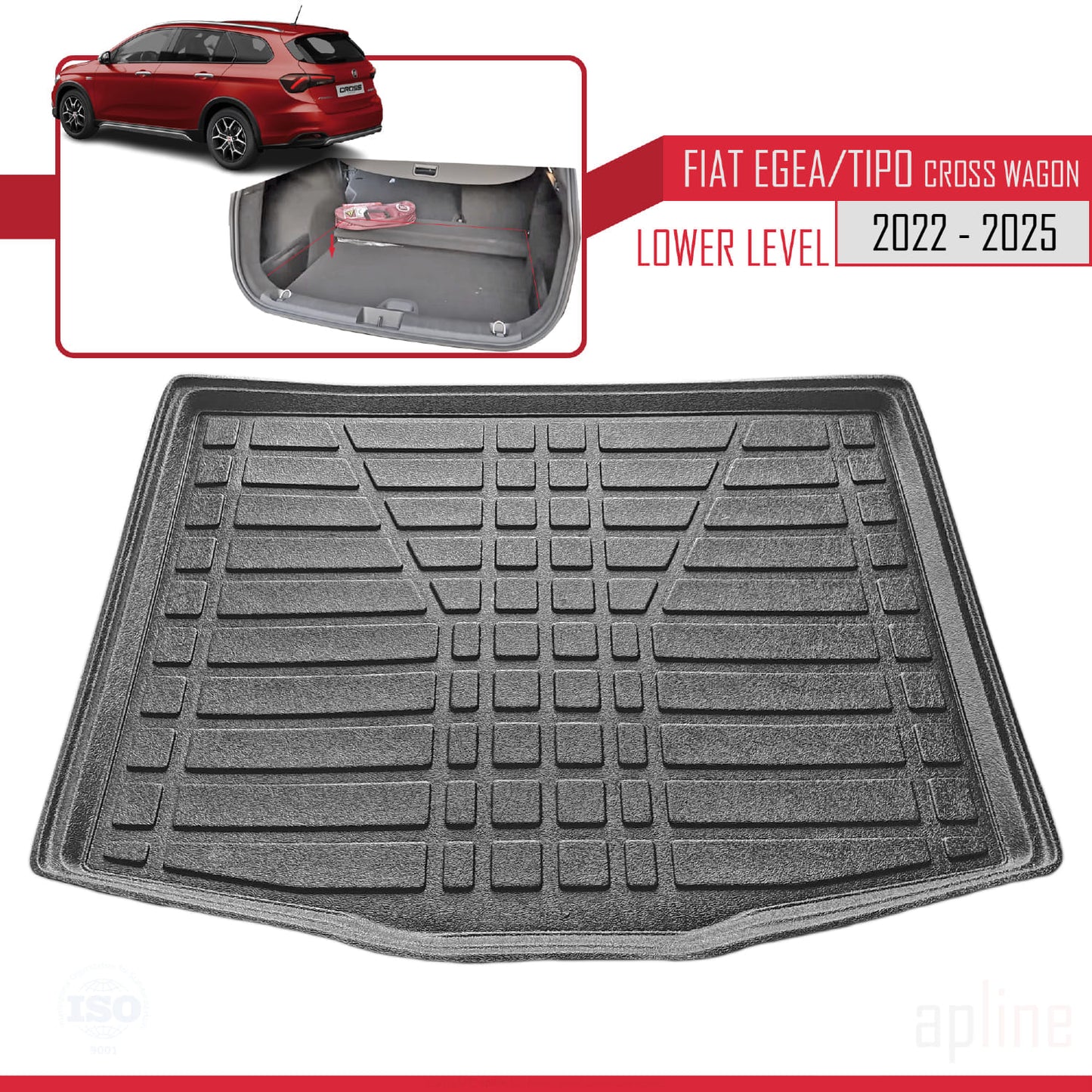 Compatible avec Fiat Egea Cross Wagon 2022-2025 Flexible Tapis de Coffre Plancher de Chargement Inférieur Noir