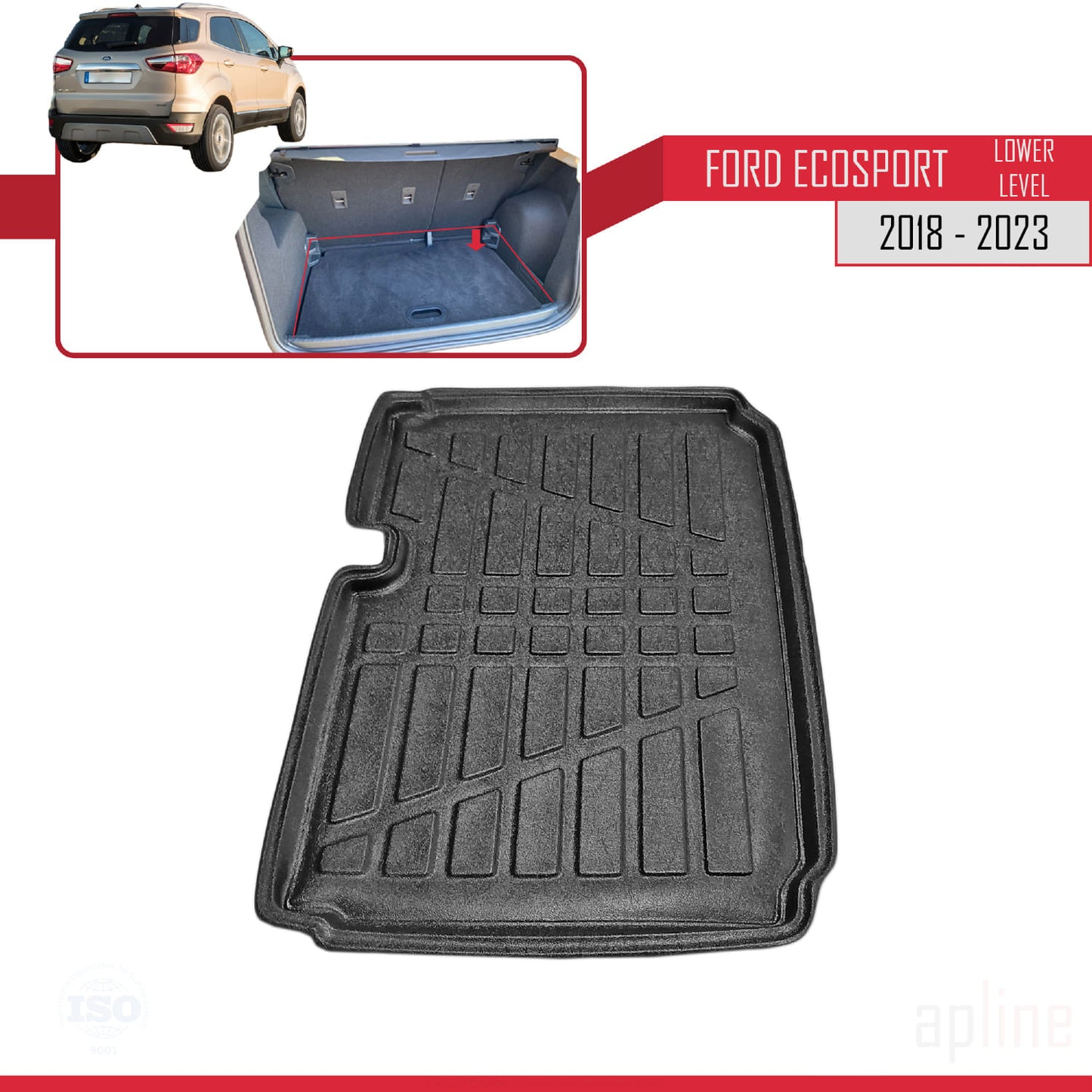 Compatible avec Ford EcoSport (B515) 2018-2023 Flexible Tapis de Coffre Plancher de Chargement Inférieur Noir