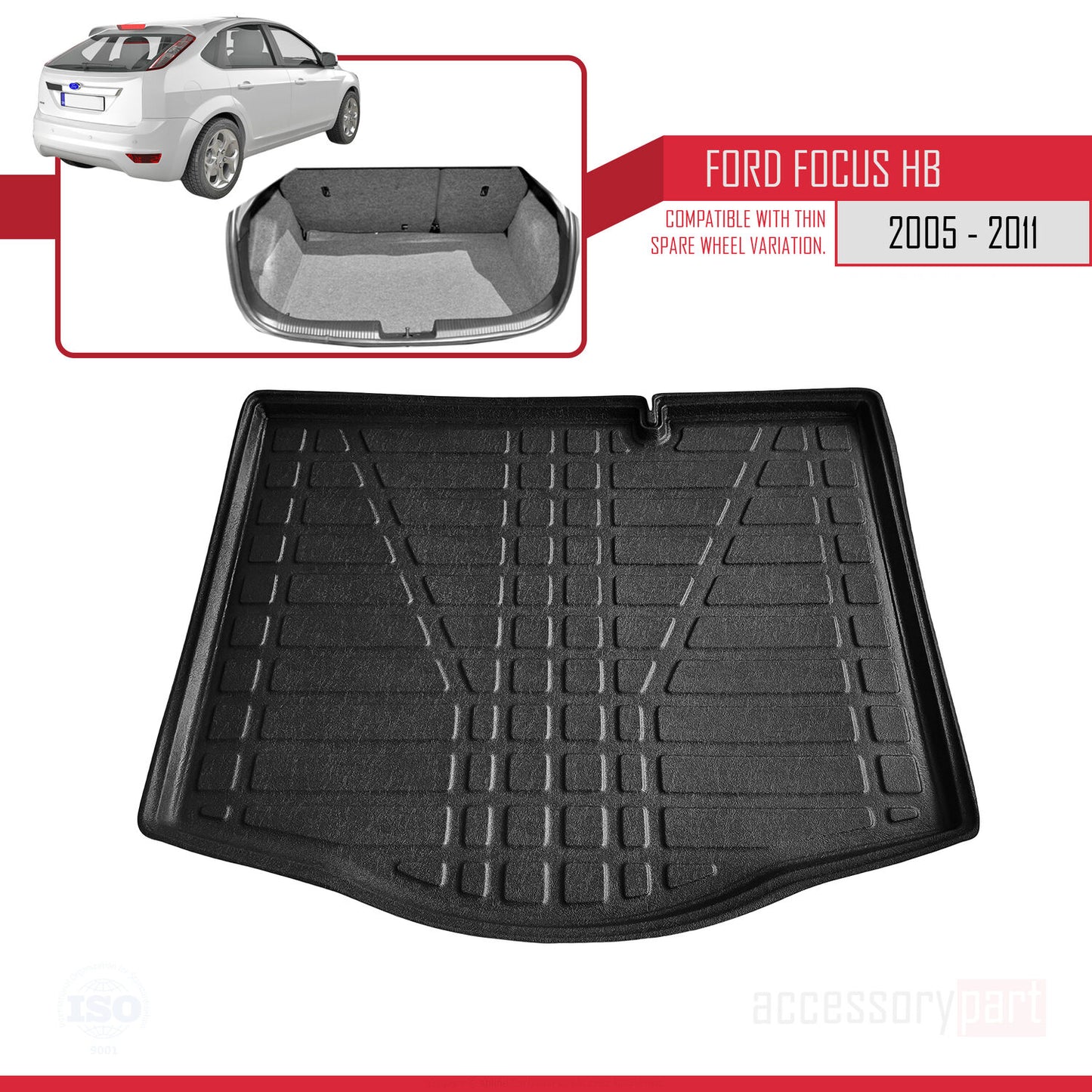Trunk Mats for Ford Focus 2 HB 2005-2011 Flexible Cargo Liner BLACK