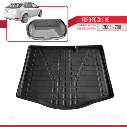 Trunk Mats for Ford Focus 2 HB 2005-2011 Flexible Cargo Liner BLACK