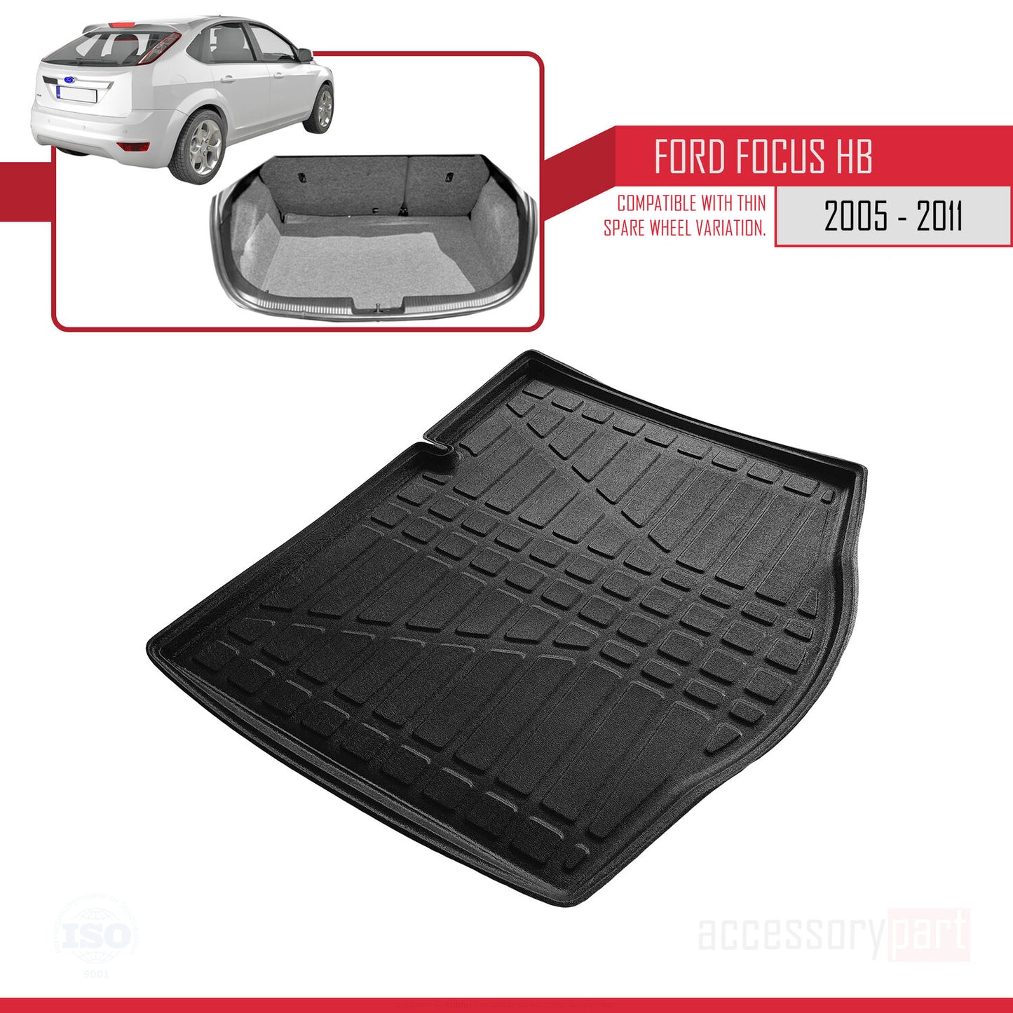Trunk Mats for Ford Focus 2 HB 2005-2011 Flexible Cargo Liner BLACK