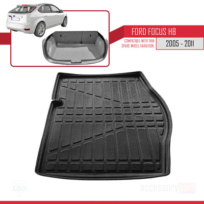Trunk Mats for Ford Focus 2 HB 2005-2011 Cargo Liner BLACK