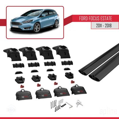 Compatible avec Ford Focus 3 (C346) Break 2011-2018 ACE-2 Barres de Toit Railing Porte-Bagages de Voiture Noir Aluminium 2 Barres