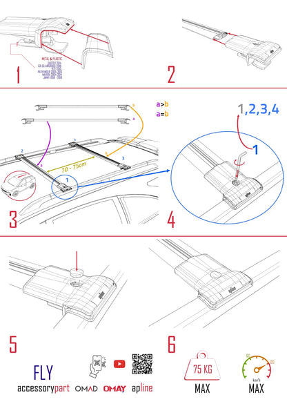 Compatible avec Lexus RX 3 (AL10) 2010-2015 FLY Model Barres de Toit Railing Porte-Bagages de Voiture Noir Aluminium 2 Barres
