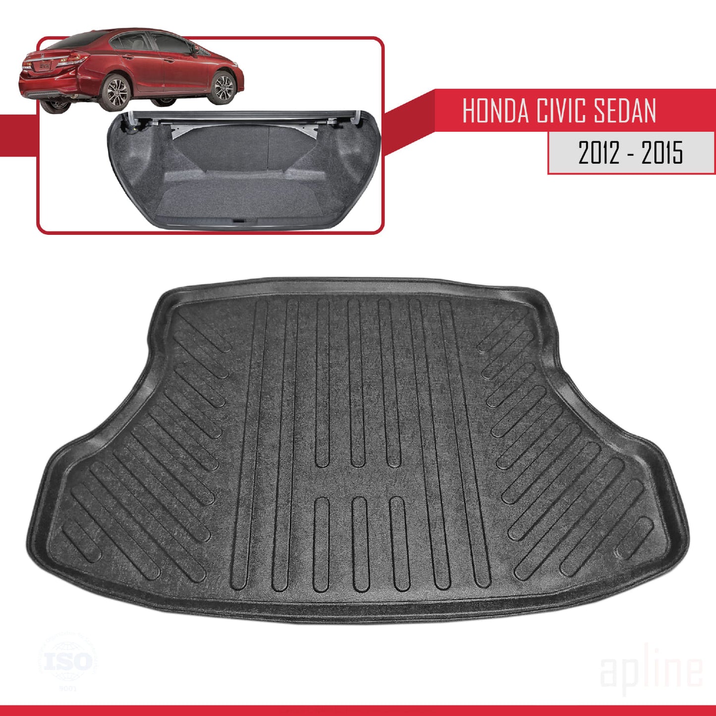 Compatible with Honda Civic 9 (FB) Sedan 2012-2015 Flexible Trunk Mats Cargo Liner Black
