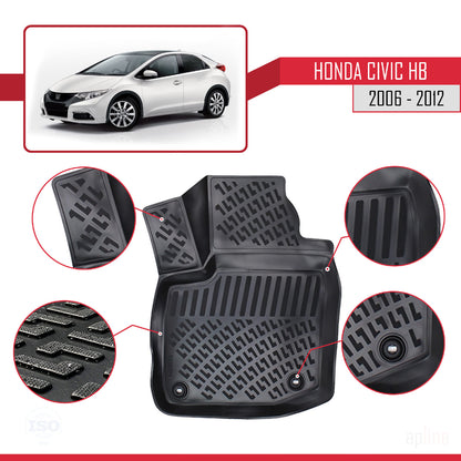 Compatible avec Honda Civic HB 2012-2015 4D Tapis de Voiture Noir