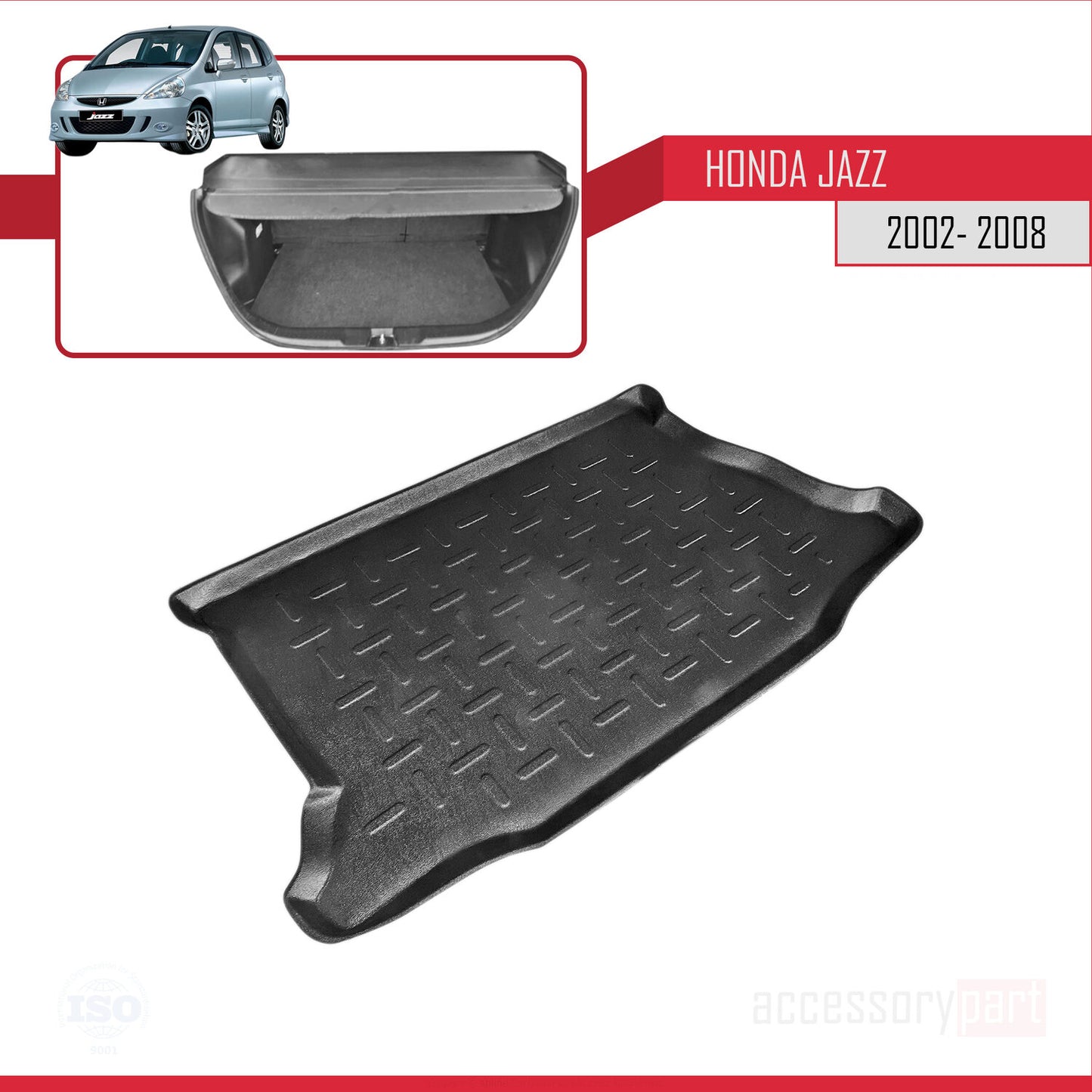 Compatible with Honda Jazz (GD) 2002-2008 Flexible Trunk Mats Cargo Liner Black