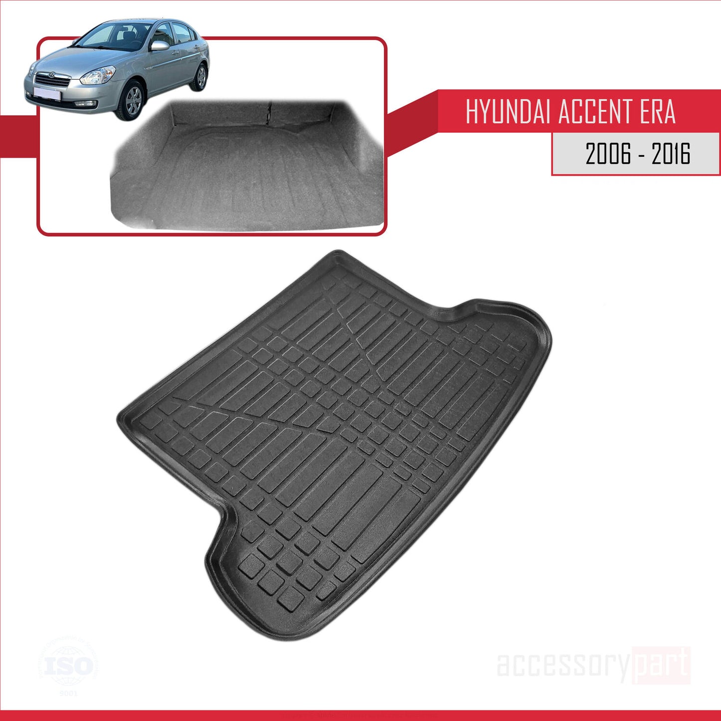 Trunk Mats for Hyundai Accent Era 2006-2016 Flexible Cargo Liner BLACK