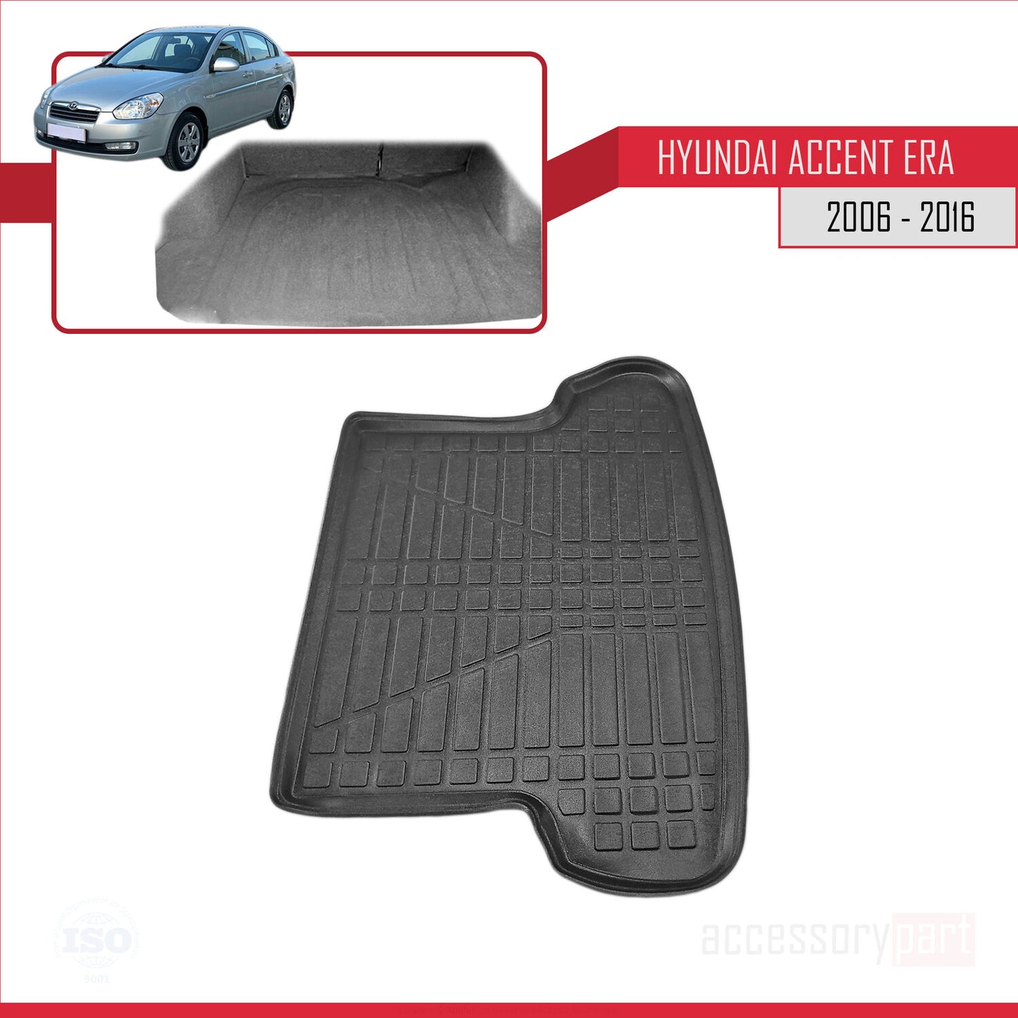 Trunk Mats for Hyundai Accent Era 2006-2016 Flexible Cargo Liner BLACK