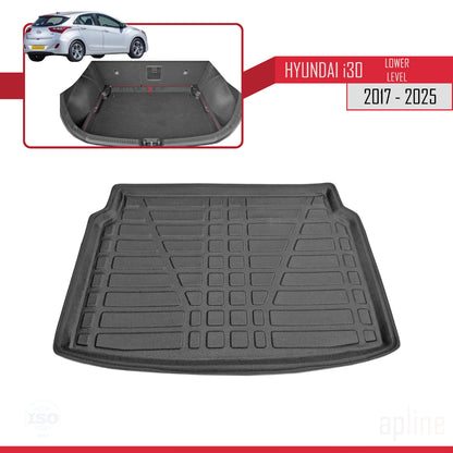Compatible with Hyundai i30 3 (PD) 2017-2025 Flexible Trunk Mats Lower Position Cargo Liner Black