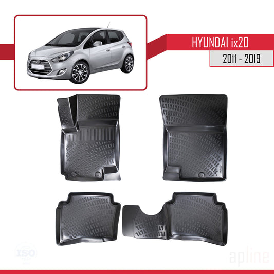 Compatible with Hyundai ix20 (JC) 2011-2019 4D Car mats Black